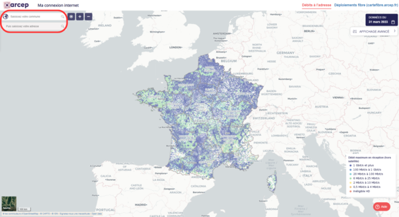 Site MaConnexionInternet Arcep étape 1